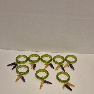 💣Napkin Ring Holder Dangling Grape Cluster w Leaves Glass Set of 8